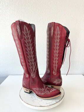 Lane LEXINGTON Knee High Red Cowboy Boots Western Lace Up Tall Womens Size 7.5